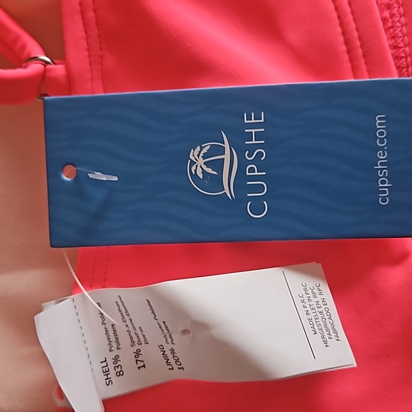 CUPSHE Hot Pink Bikini Set High Waisted Vneck Spaghetti Strap Large - Picture 3 of 8